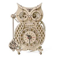 Hallisun 3D Wooden Puzzle Kits Owl Clock Model, DIY Mechanical Model Construction Kit Crafts Toy, De
