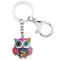 Enamel Alloy Anime Flower Owl Keychain Bird Keyring Fashion Jewelry For Women Girls Charm Gift (Mult