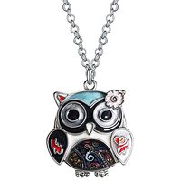 Enamel Alloy Anime Cute Owl Necklace Bird Pendant Fashion Animal Jewelry Owl Gifts for Women (Black)