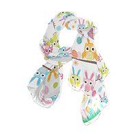 Easter Owl Cartoon Style Flowers Eggs Seamless on White Women Long Silk Scarf, Shawl Chiffon Large S