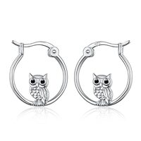 925 Sterling Silver Small Owl Huggie Hoop Earrings - Women's Owl Jewelry Gifts