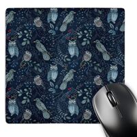 3dRose Decorative Pattern of Blue Birds, Owls, Plants Flowers on Navy... - Mouse Pads (mp_354621_1)