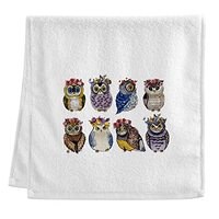 Naanle Floral Owls Hand Towels White Bath Towels Soft Absorbent 100% Combed Ring Spun Cotton Bathroo