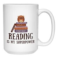 Bubble Hugs Book Lover Coffee Mug 15oz White - Reading Is My Superpower - Reading Owl Reader Stack o