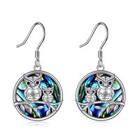 Owl Earrings for Women 925 Sterling Silver Owl Dangle Earrings with Abalone Shell Owl Jewelry Gifts
