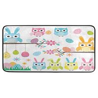 Easter Owl Bunny Kitchen Rugs Cute Funny Bath Mat for Bathroom Absorbent Non Skid Washable Standing 