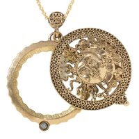Artisan Owl Sun and Moon 4X Magnifier Magnifying Glass Sliding Top Magnet Pendant Necklace (Gold Ton