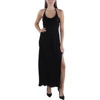 Free People Night Owl Slip Dress for Women - Scoop Neckline, Tie Back Closure, and Slit Hem Black MD