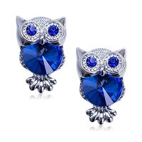 KVANU Elegant Silver Sparkly Crystal Owl Studs Earrings Cute Chic Glitter Rhinestone Animal Dangle D