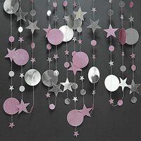 2 Pcs Glitter Paper Circle Stars Garland Party Streamers Backdrop Hanging Decor Banner/Wedding/Bache