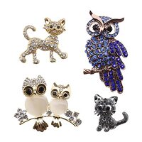 SING F LTD 4PCS Animal Rhinestone Brooch Pin Cute Owl Cat Pattern Lapel Pin Breastpin for Women Girl