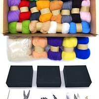 MillyRose Crafts Needle Felting Starter Kit -Extra Size 10g x 24 Colors Merino Wool, 15 x Color Code