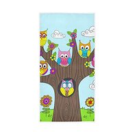 Oyihfvs Colorful Tribal Ethnic Owls on The Tree Branches with Turuoise Sky Soft Hand Bath Towel 30&q