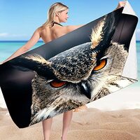 Owl Print Large Beach Towel Sandproof 30x60 inch, Animal Print Large Microfiber Beach Towel for Wome