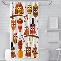 LEKAIHUAI Shower Curtain Thanksgiving and Autumn Themed Owl Collection with Branches Bathroom Decor 