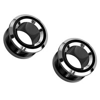 Pierced Owl 316L Stainless Steel Black and Silver Tone Rim Screw Fit Tunnel Plugs, Sold as a Pair (1