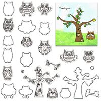 Owl Tree Stamps and Dies for Card Making, Fall Flower Cutting Die and Clear Stamps for Bullet Journa