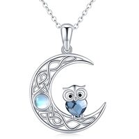 Twoowl Moon Necklaces for Women 925 Sterling Silve Owl Pendant Necklace Celtic Moon Necklace Irish C
