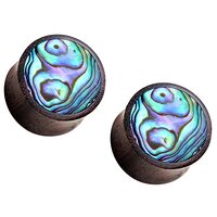 Pierced Owl Organic Sono Wood with Abalone Inlay Saddle Plugs, Sold as a Pair (8mm (0GA))