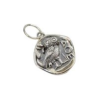 Acxico 1Pcs Sterling Silver Ancient Owl Coin Organic Round Small Charm Pendant Unique