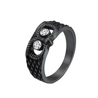 PAMTIER 9MM Unisex Stainless Steel Vintage Gothic Demon Eye Owl Head Biker Ring with Bling White Zir
