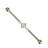 Pierced Owl 14GA G23 Implant Grade Titanium 2 Round CZ Crystals and Square Crystal Center Internally