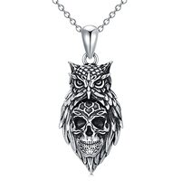 PROESS Owl Skull Necklace 925 Sterling Silver Owl Pendant Necklace Skull Jewelry Gifts for Women Men