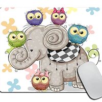 Cute Cartoon Elephant and Owls Mouse Pad, Gaming Mouse Mat with Custom Design, Non-Slip Rubber Base 