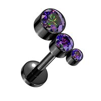 Pierced Owl 16GA G23 Implant Grade Titanium Descending Bezel Set Triple CZ Crystal Curved Internally
