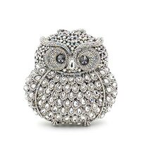 UMREN Cute Owl Clutch Women Crystal Evening Bags Luxury Handbag Rhinestone Wedding Party Purse Silve