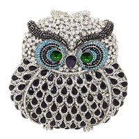 UMREN Cute Owl Clutch Women Crystal Evening Bags Luxury Handbag Rhinestone Wedding Party Purse Black
