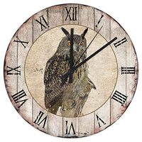 Wooden Clock Owl Vintage Wall Clock Battery-Powered with Quartz Movement Elegant Eagle Hawk Owl Roun