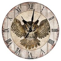 Wooden Wall Clocks Battery Operated-Silent Non Ticking Wall Clock 15-Inch Vintage Cute Owl Birds Rom