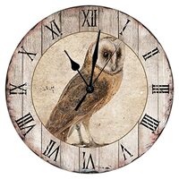 Vintage Country Owl Wall Clock Jungle Animals Wooden Round Wall Clock 15inch Silent Non-Ticking Batt