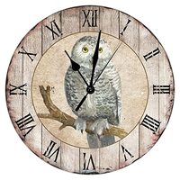 Vintage Country Owl Wood Wall Clocks Animal Lover Hanging Clock 10inch Silent Non-Ticking Battery Op