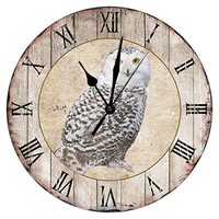 Retro Owl Wooden Clock Wildlife Crossing Hanging Wall Clock 12inch Silent Non-Ticking Battery Operat