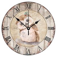 Vintage Wall Clock Cute Night Owl Painting Wood Clock Garden Owl Roman Numerals Wood Clock 10 Inch O