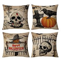 Halloween Pillow Covers 18x18 Set of 4 Vintage Scary Halloween Decorative Throw Pillows Cover Skull 