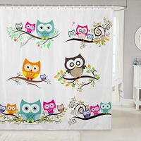 Cartoon Owl Shower Curtain Kids Cute Animal Floral Leaf Printe Bathroom Shower Curtain Set Kawaii Bi