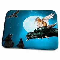 3dRose Fairy Dragon Fantasy with Moon and Owls - Bathroom Bath Rug Mats (rug-25967-1)