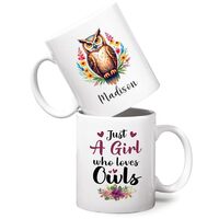 Personalized Owl Coffee Mug For Owl Lovers, Custom Animal Tea Cup With Name, Just A Girl Who Loves O