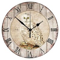 Round Wood Wall Clock Retro Style Owl Animal Silent Non-Ticking Wall Clock Classic Style Wood Clock 