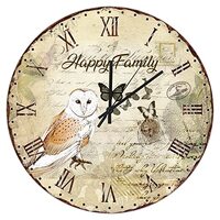 Hanging Clock 15in Happy Family Owl Wooden Clock Antique French Script Personalised Silent Quartz Ba