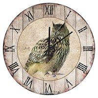 15in Wall Clock Owl Standing on Branch Wooden Wall Clock Roman Numerals Country Style Quartz Analog