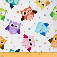 Erosebridal Cartoon Owl Fabric by The Yard, Cute Animal Upholstery Fabric, Colorful Wildlife Decorat