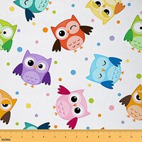 Cartoon Owl Fabric by The Yard, Cute Animal Upholstery Fabric, Colorful Wildlife Decorative Fabric, 