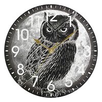 ALAZA Home Decor Halloween Animal Owl Bird Moon 9.5 inch Round Acrylic Wall Clock Non Ticking Silent