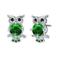 POPKIMI Sterling Silver Owl Earrings - Owl Jewelry Gifts for Women, May Birthstone Earrings (05-May)