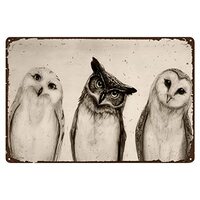 Eorntdy Retro Metal Tin Sign Wall Decor Three Owls Wall art Metal Tin Poster Vintage Bird Home Decor