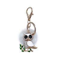 surell - Genuine Mink Fur Owl Shaped Keychain - Cute Pompom Fashion Accessory with Sparkle- Fluffy F